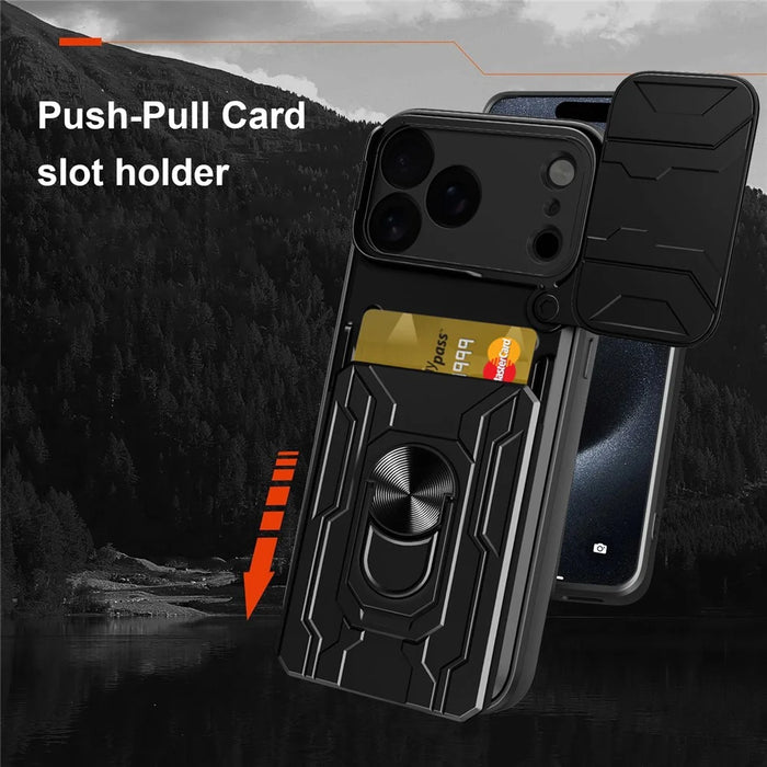 For iPhone 18 Pro Max / 17 Pro Max Case PC + TPU Kickstand Phone Back Cover with Camera Slider - Black - 2