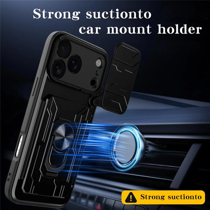 For iPhone 18 Pro Max / 17 Pro Max Case PC + TPU Kickstand Phone Back Cover with Camera Slider - Black - 4