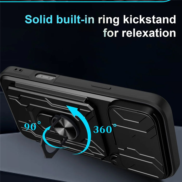 For iPhone 18 Pro Max / 17 Pro Max Case PC + TPU Kickstand Phone Back Cover with Camera Slider - Black - 6