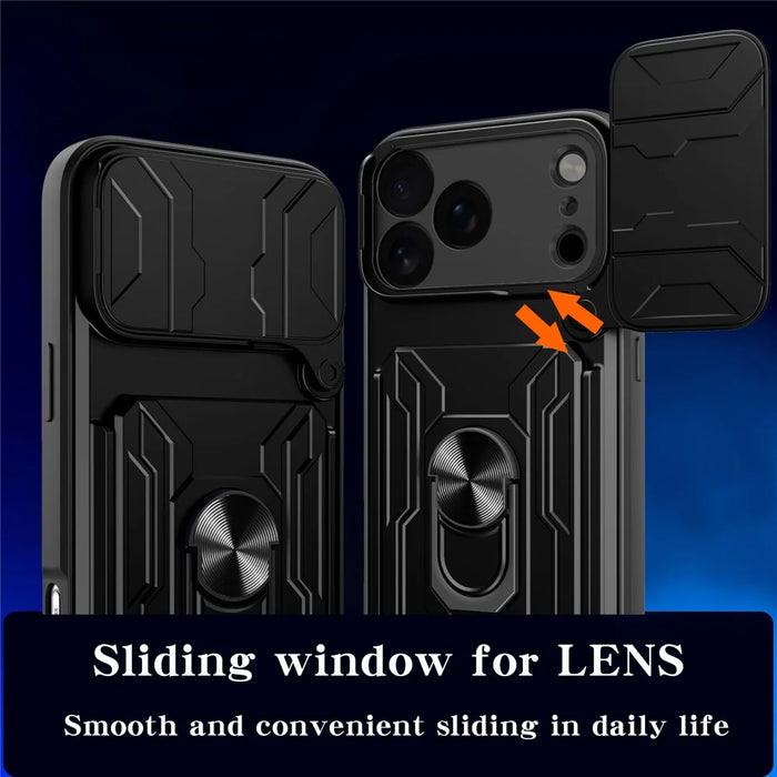 For iPhone 18 Pro Max / 17 Pro Max Case PC + TPU Kickstand Phone Back Cover with Camera Slider - Black - 7