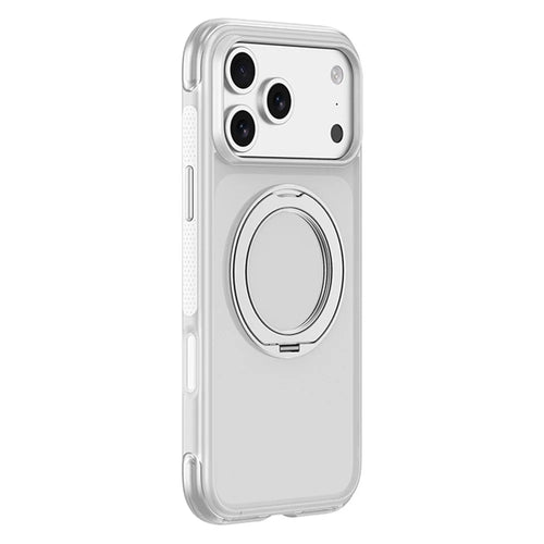 For iPhone 18 Pro / 17 Pro Case with Magnetic Kickstand Air Cushion Matte Translucent PC + TPU Phone Cover - White - 1
