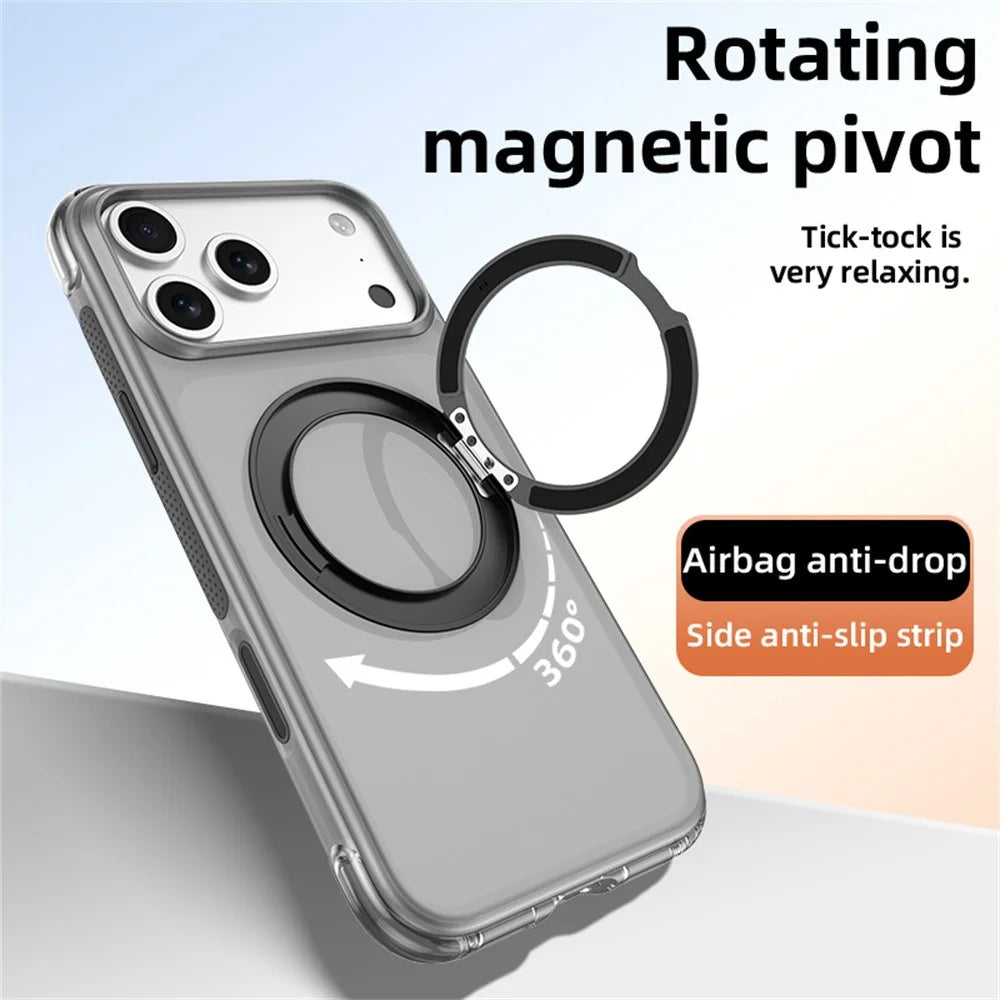 For iPhone 18 Pro / 17 Pro Case with Magnetic Kickstand Air Cushion Matte Translucent PC + TPU Phone Cover - White - 2