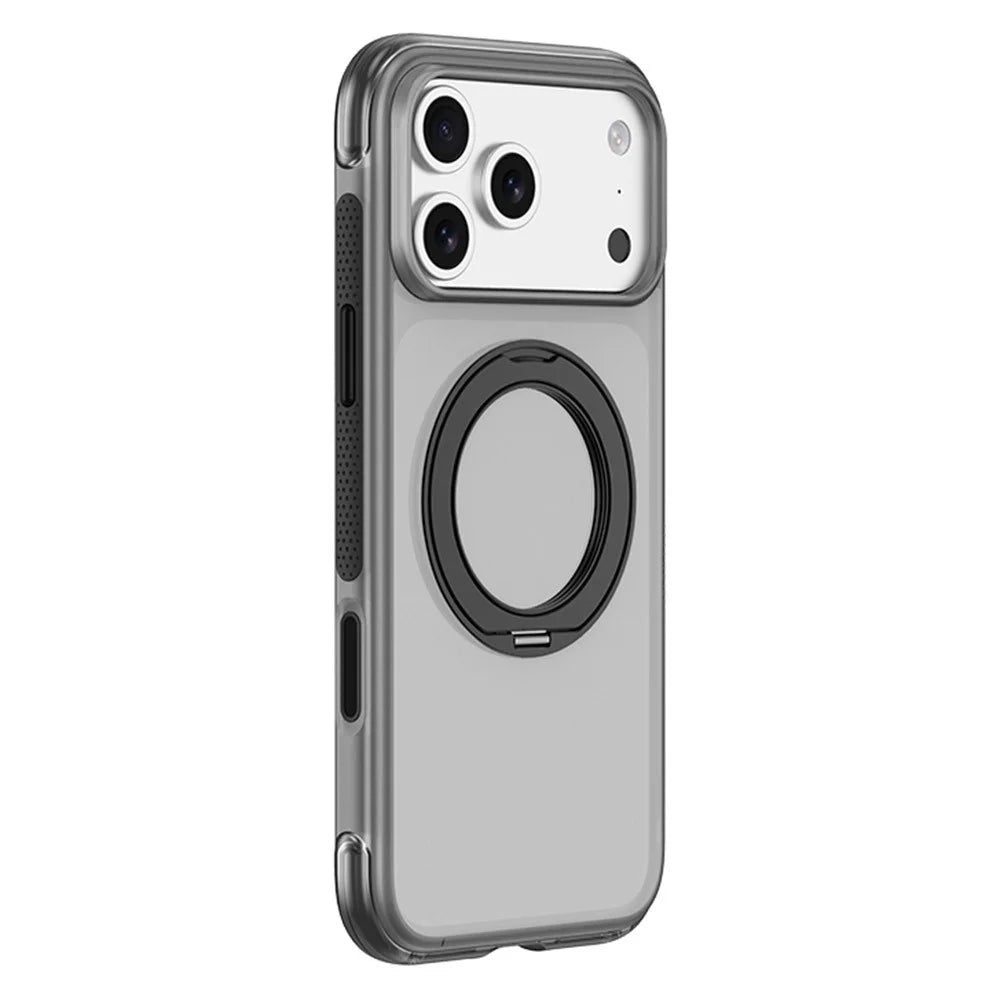 For iPhone 18 Pro Max / 17 Pro Max Case with Magnetic Kickstand Air Cushion Matte Translucent PC + TPU Phone Cover - Black - 1