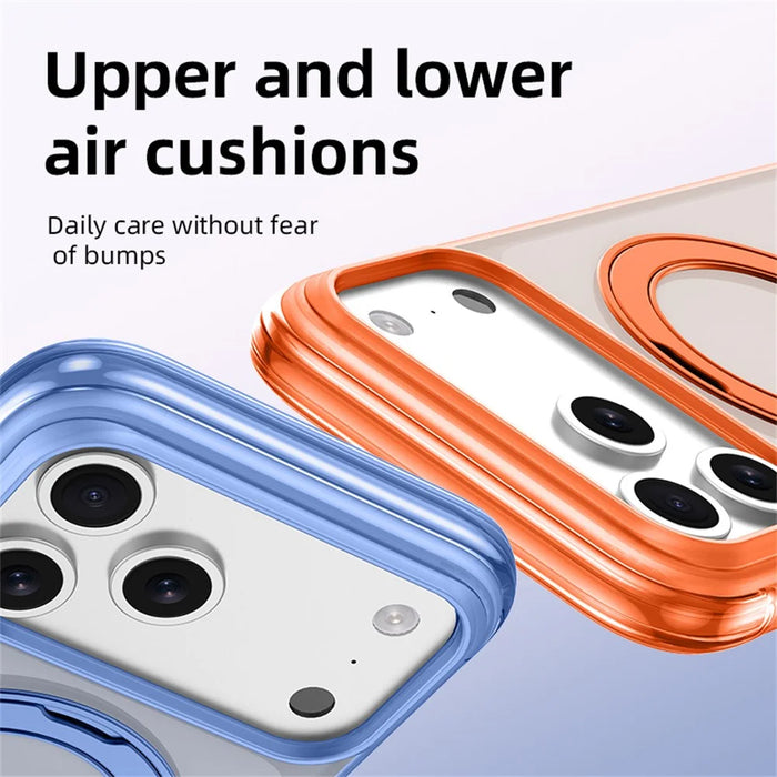 For iPhone 18 Pro Max / 17 Pro Max Case with Magnetic Kickstand Air Cushion Matte Translucent PC + TPU Phone Cover - Black - 3