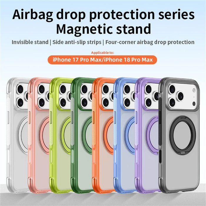 For iPhone 18 Pro Max / 17 Pro Max Case with Magnetic Kickstand Air Cushion Matte Translucent PC + TPU Phone Cover - Black - 7