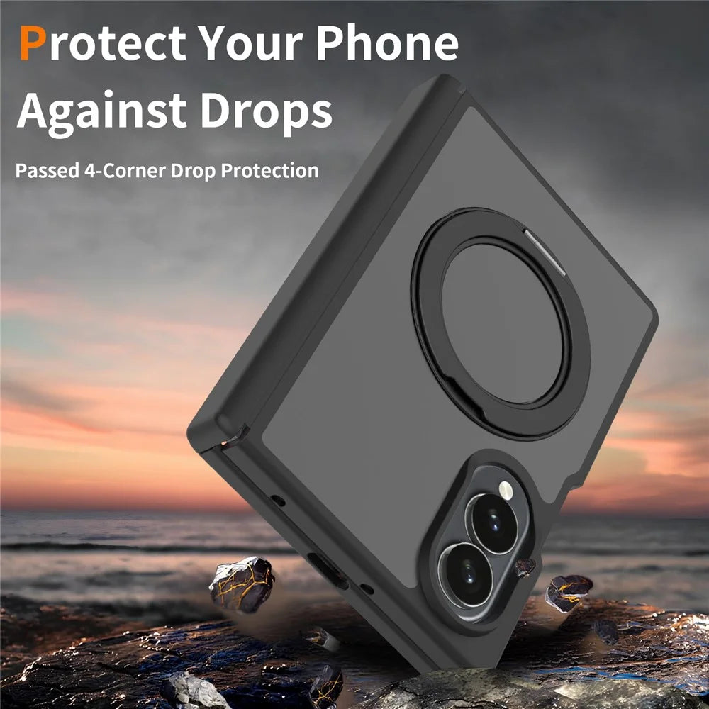 For Samsung Galaxy Z Fold8 Case Rotating Magnetic Kickstand TPU + Acrylic Skin-feel Phone Cover with Front Frame - Black - 2