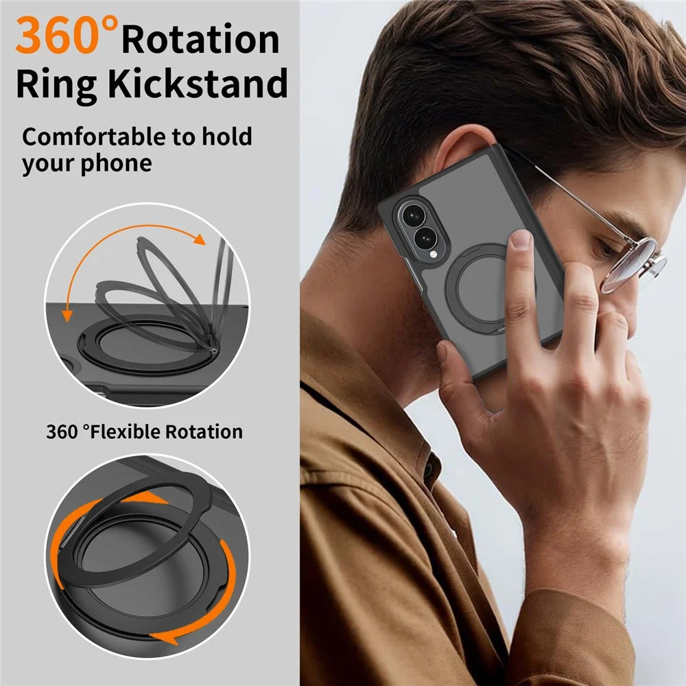 For Samsung Galaxy Z Fold8 Case Rotating Magnetic Kickstand TPU + Acrylic Skin-feel Phone Cover with Front Frame - Black - 3