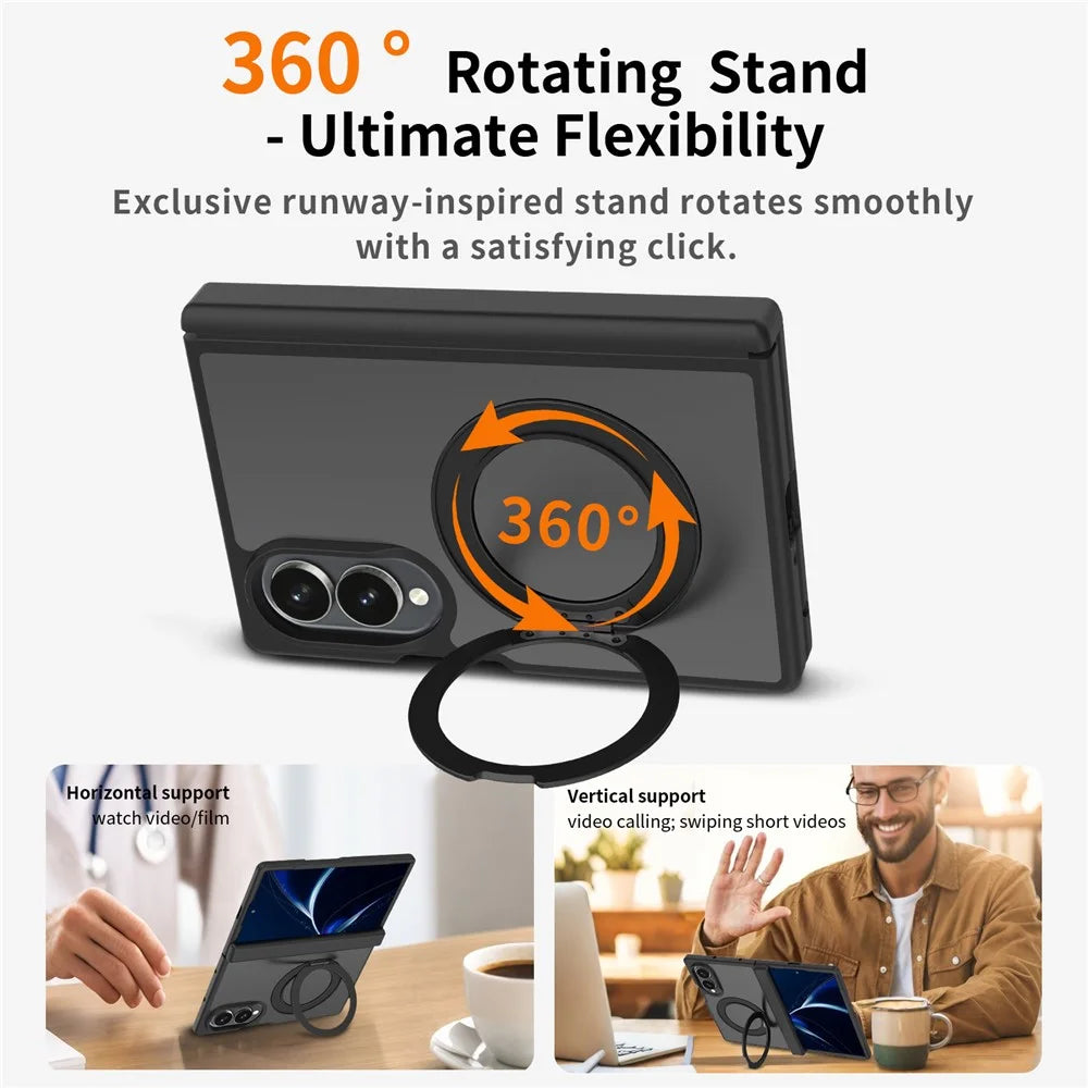 For Samsung Galaxy Z Fold8 Case Rotating Magnetic Kickstand TPU + Acrylic Skin-feel Phone Cover with Front Frame - Black - 4