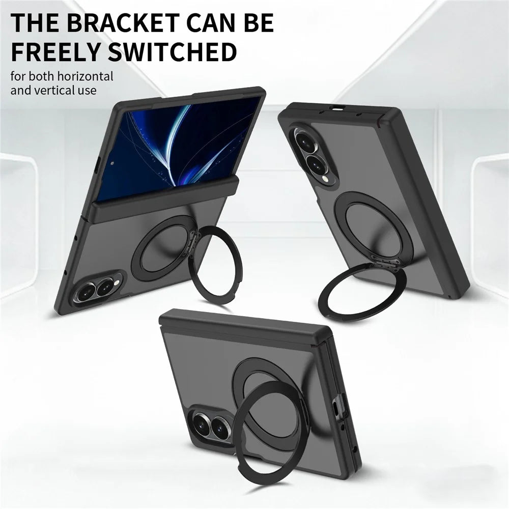 For Samsung Galaxy Z Fold8 Case Rotating Magnetic Kickstand TPU + Acrylic Skin-feel Phone Cover with Front Frame - Black - 5