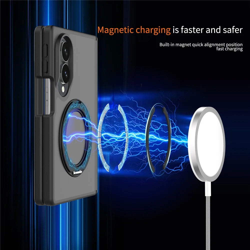 For Samsung Galaxy Z Fold8 Case Rotating Magnetic Kickstand TPU + Acrylic Skin-feel Phone Cover with Front Frame - Black - 6