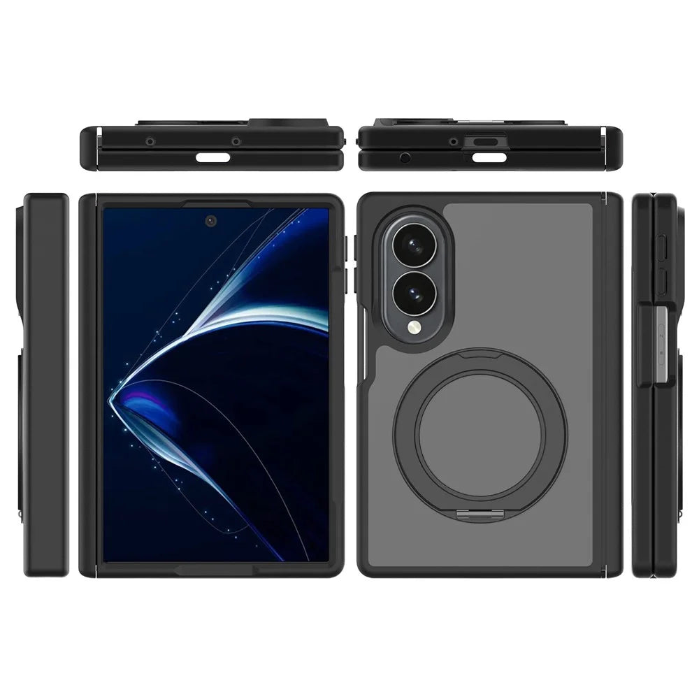For Samsung Galaxy Z Fold8 Case Rotating Magnetic Kickstand TPU + Acrylic Skin-feel Phone Cover with Front Frame - Black - 7