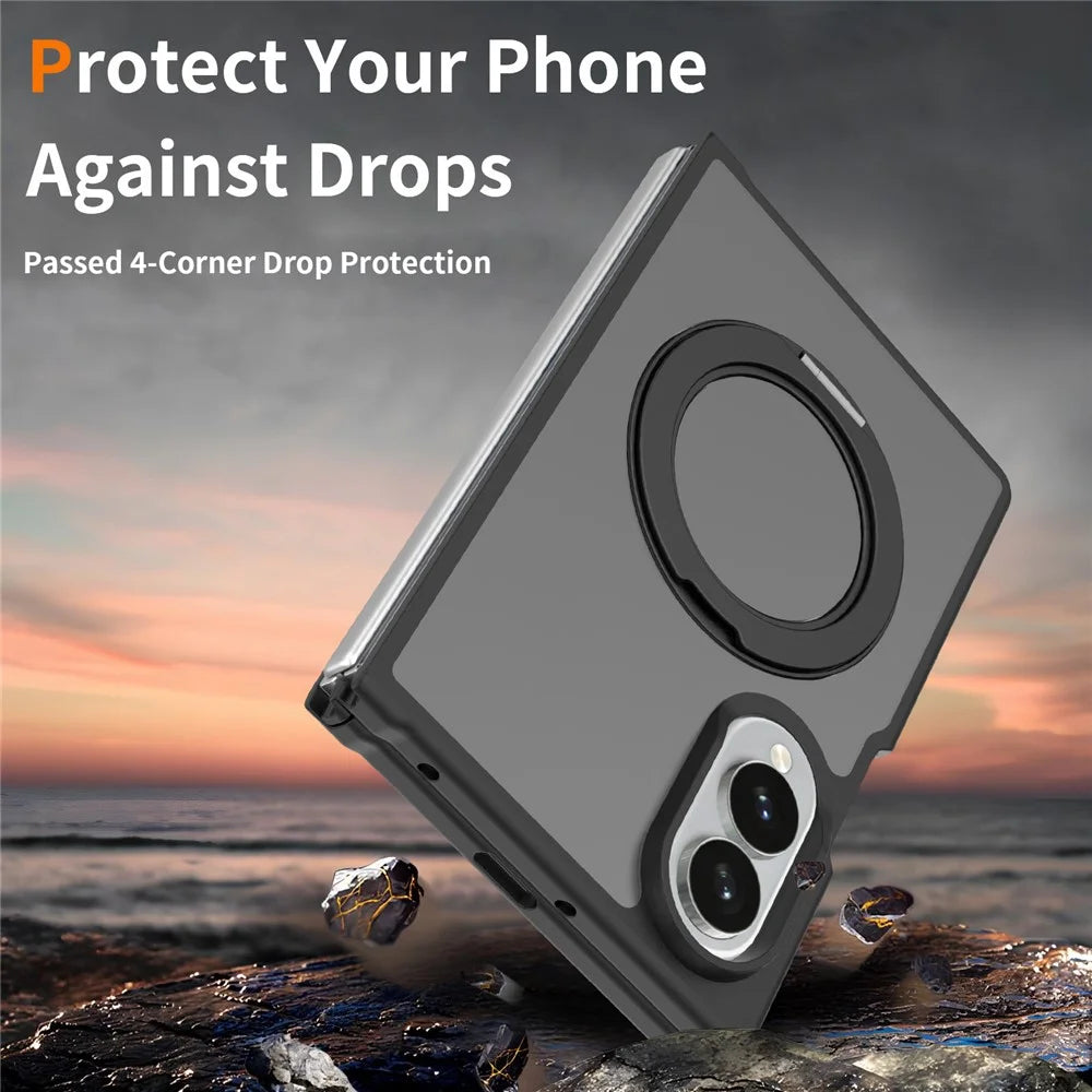 For Samsung Galaxy Z Fold8 Case Rotating Magnetic Kickstand TPU + Acrylic Skin-feel Phone Cover with Front Frame - Blue - Black - 2