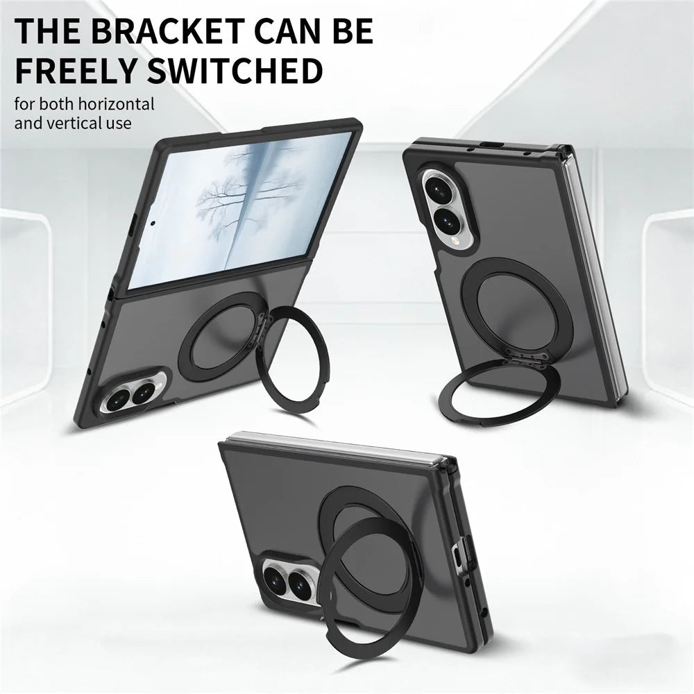 For Samsung Galaxy Z Fold8 Case Rotating Magnetic Kickstand TPU + Acrylic Skin-feel Phone Cover with Front Frame - Blue - Black - 5