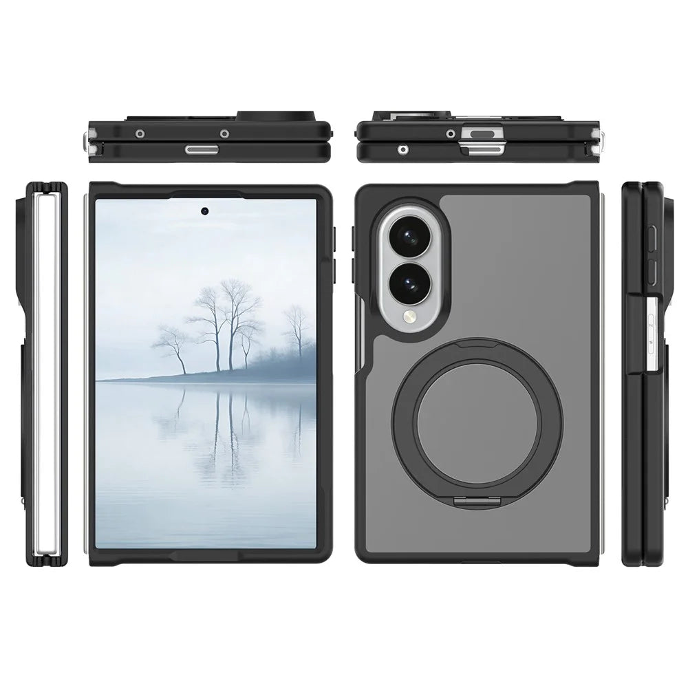 For Samsung Galaxy Z Fold8 Case Rotating Magnetic Kickstand TPU + Acrylic Skin-feel Phone Cover with Front Frame - Blue - Black - 7