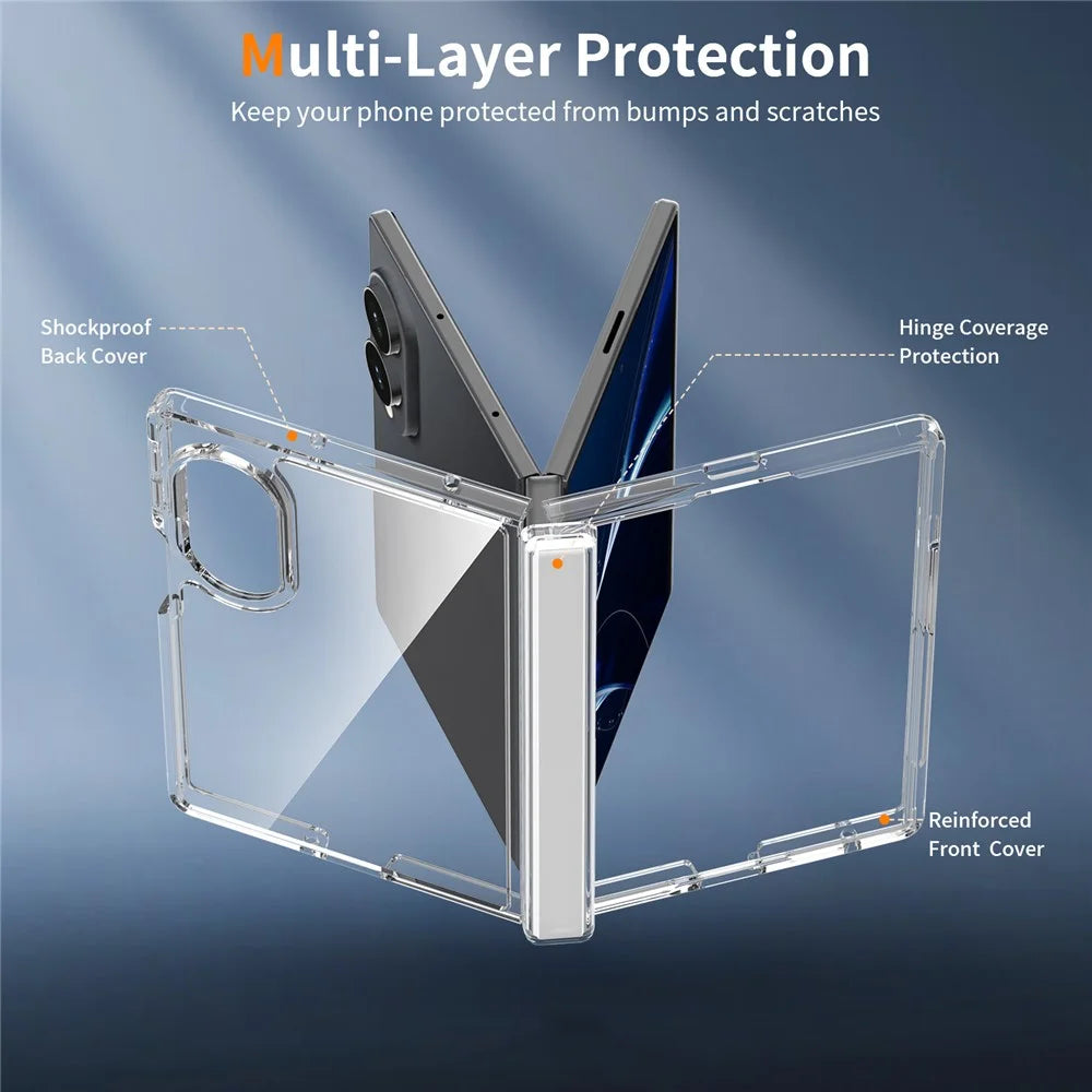 For Samsung Galaxy Z Fold8 Case Hinge Protection TPU Frame Acrylic Back Crystal Clear Phone Cover with Front Frame - Transparent - 3