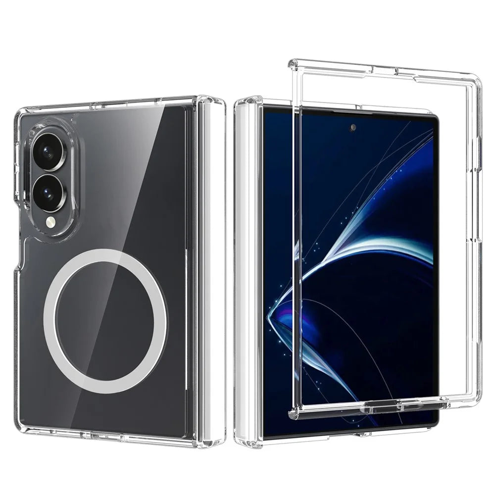 For Samsung Galaxy Z Fold8 Magnetic Case Hinge Protection TPU + Acrylic Clear Phone Cover with Front Frame - Transparent - 1