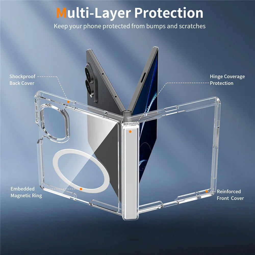 For Samsung Galaxy Z Fold8 Magnetic Case Hinge Protection TPU + Acrylic Clear Phone Cover with Front Frame - Transparent - 3