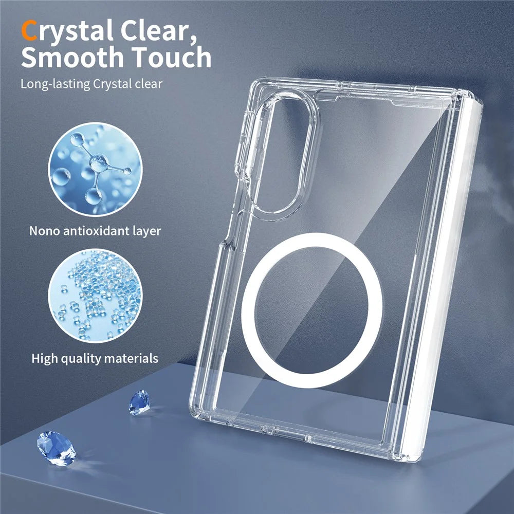 For Samsung Galaxy Z Fold8 Magnetic Case Hinge Protection TPU + Acrylic Clear Phone Cover with Front Frame - Transparent - 4