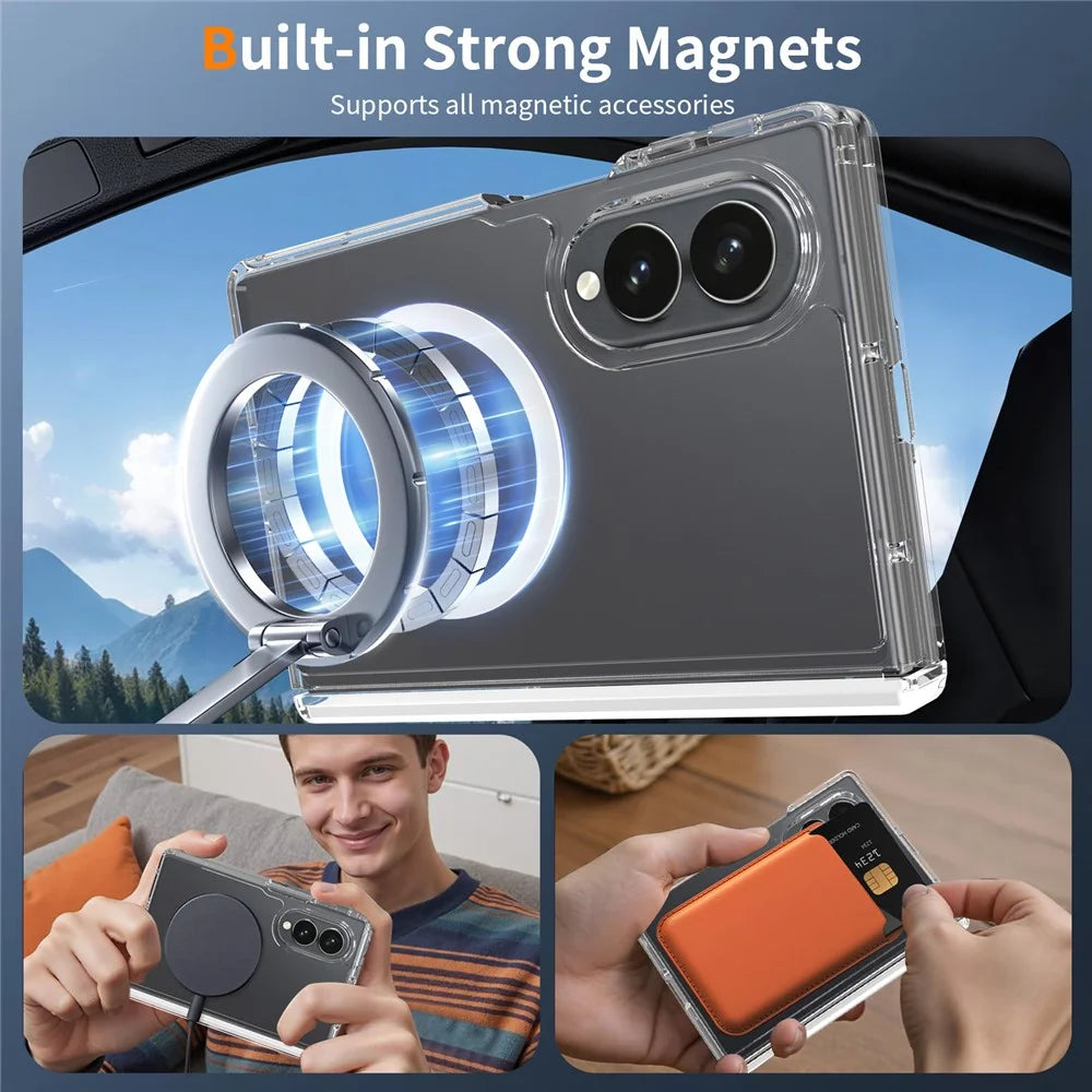 For Samsung Galaxy Z Fold8 Magnetic Case Hinge Protection TPU + Acrylic Clear Phone Cover with Front Frame - Transparent - 6