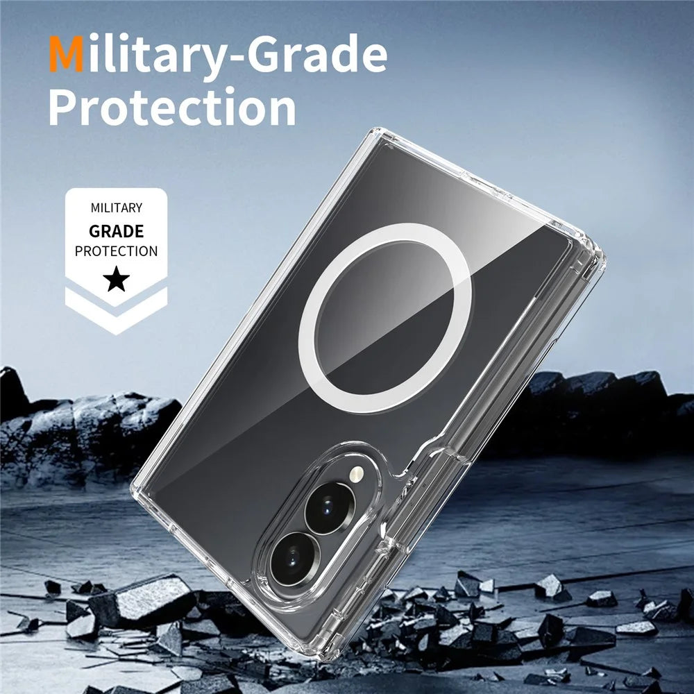 For Samsung Galaxy Z Fold8 Magnetic Case Hinge Protection TPU + Acrylic Clear Phone Cover with Front Frame - Transparent - 7