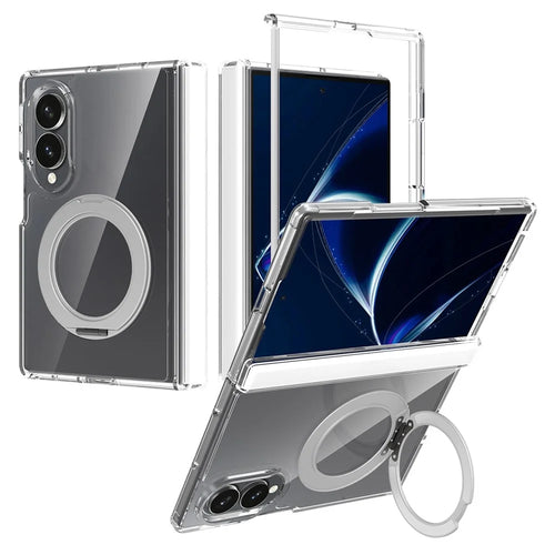 For Samsung Galaxy Z Fold8 Case Rotating Magnetic Kickstand TPU + Acrylic Clear Phone Cover with Front Frame - Transparent - 1