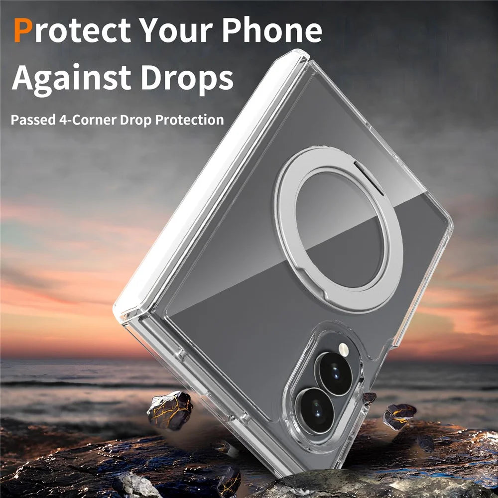 For Samsung Galaxy Z Fold8 Case Rotating Magnetic Kickstand TPU + Acrylic Clear Phone Cover with Front Frame - Transparent - 2