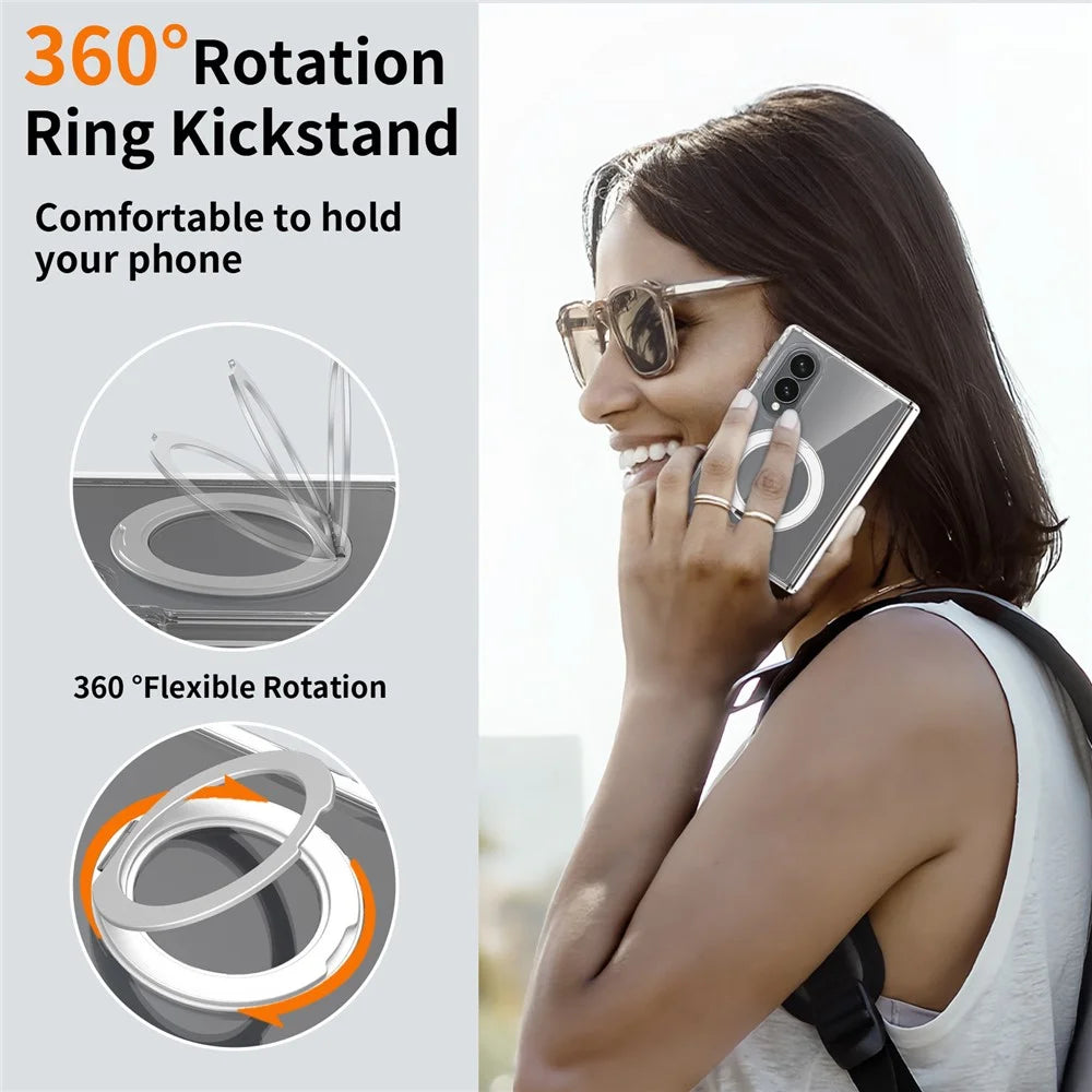 For Samsung Galaxy Z Fold8 Case Rotating Magnetic Kickstand TPU + Acrylic Clear Phone Cover with Front Frame - Transparent - 3