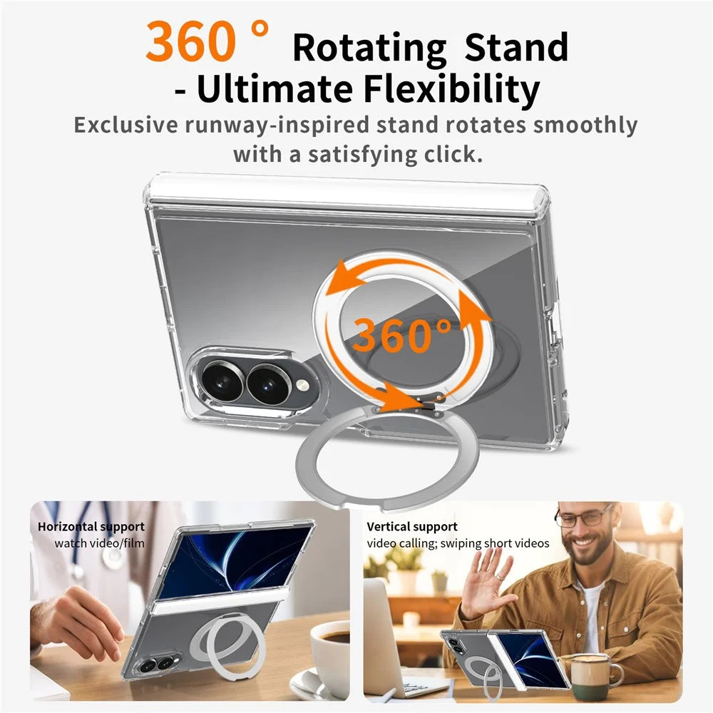 For Samsung Galaxy Z Fold8 Case Rotating Magnetic Kickstand TPU + Acrylic Clear Phone Cover with Front Frame - Transparent - 4