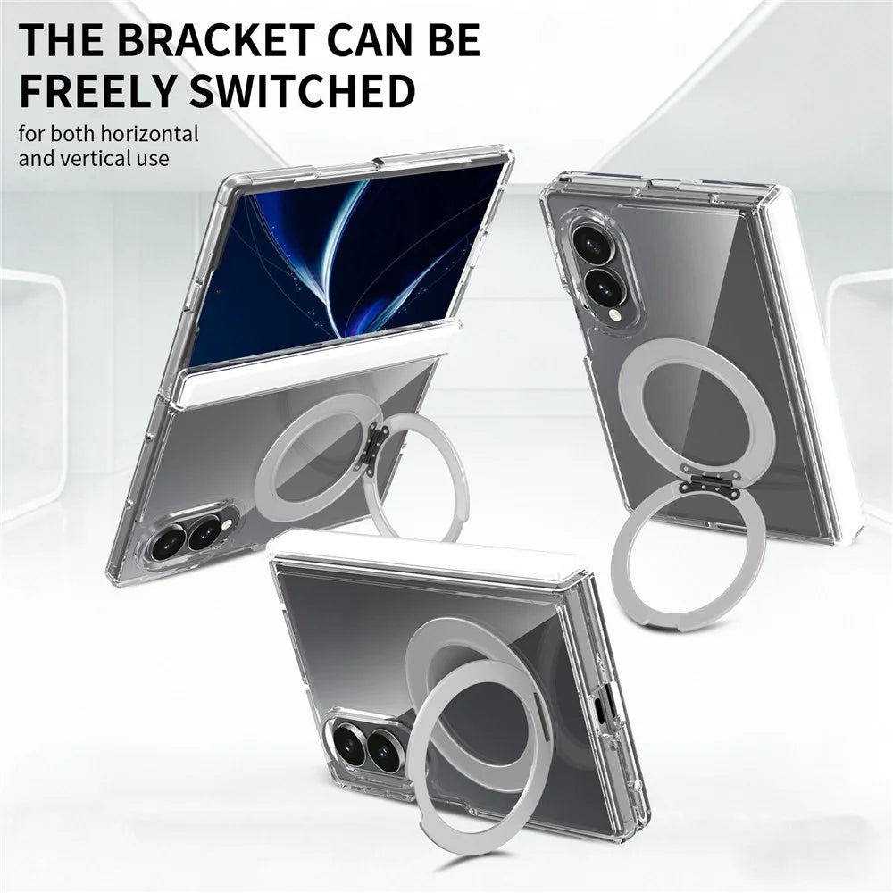 For Samsung Galaxy Z Fold8 Case Rotating Magnetic Kickstand TPU + Acrylic Clear Phone Cover with Front Frame - Transparent - 5