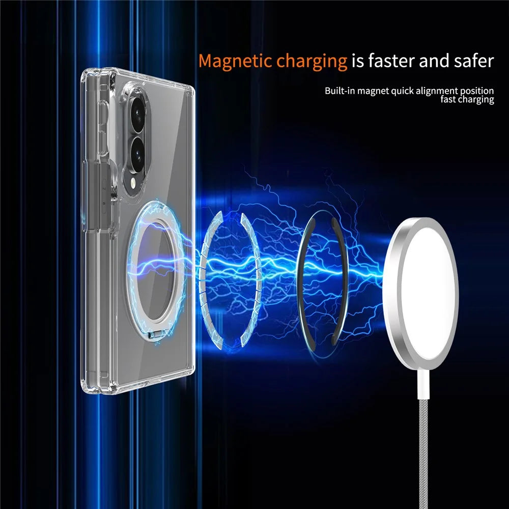 For Samsung Galaxy Z Fold8 Case Rotating Magnetic Kickstand TPU + Acrylic Clear Phone Cover with Front Frame - Transparent - 6