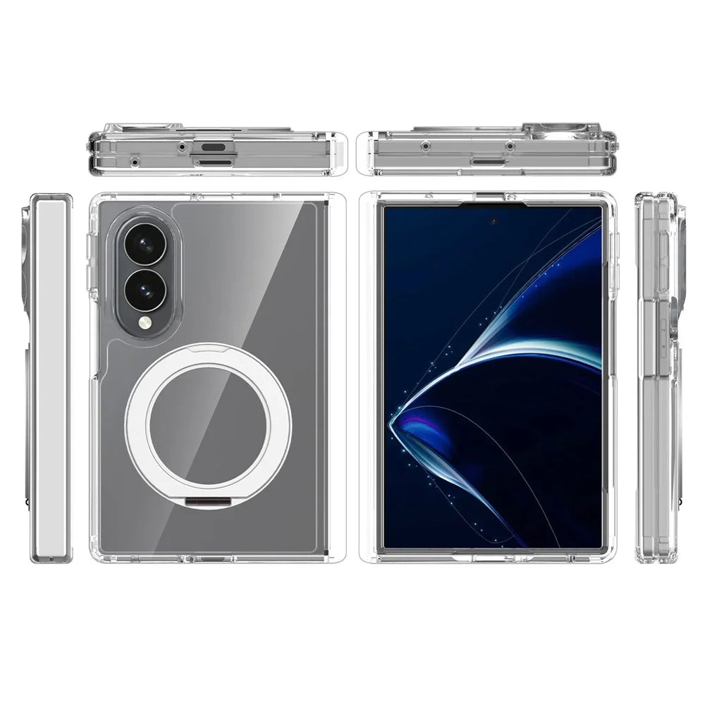 For Samsung Galaxy Z Fold8 Case Rotating Magnetic Kickstand TPU + Acrylic Clear Phone Cover with Front Frame - Transparent - 7