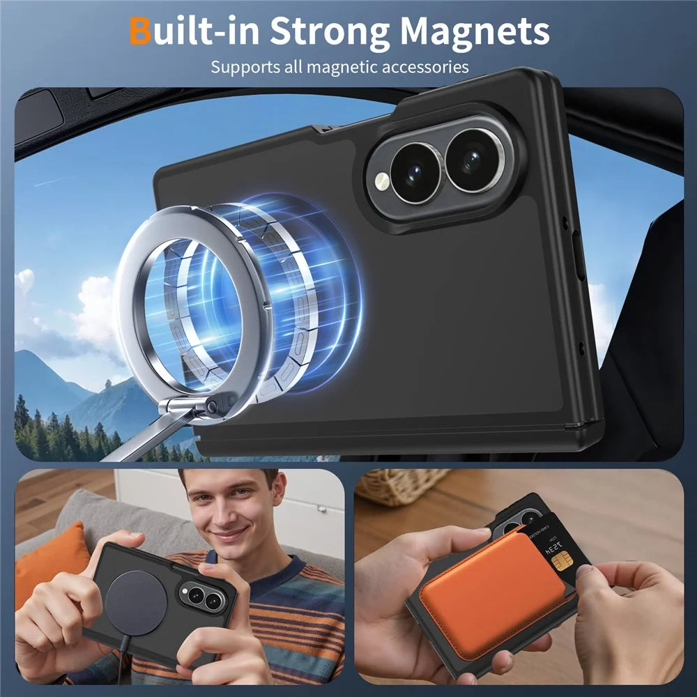 For Samsung Galaxy Z Fold 8 Magnetic Case Hinge Protection TPU + Acrylic Translucent Phone Cover with Front Frame - Black - 6