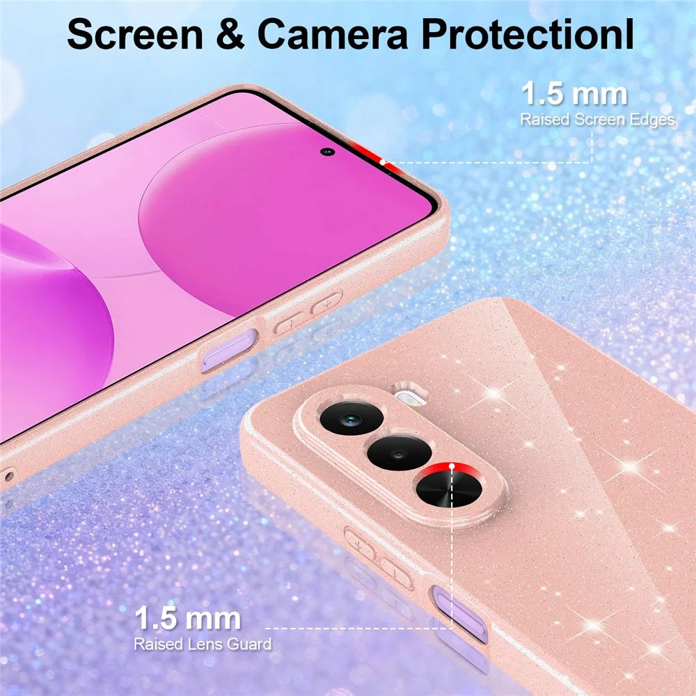 For OnePlus Nord CE6 Lite 5G  /  Realme P4x 5G Magnetic Case Glitter TPU Shockproof Phone Cover with Lanyard - Pink - 2
