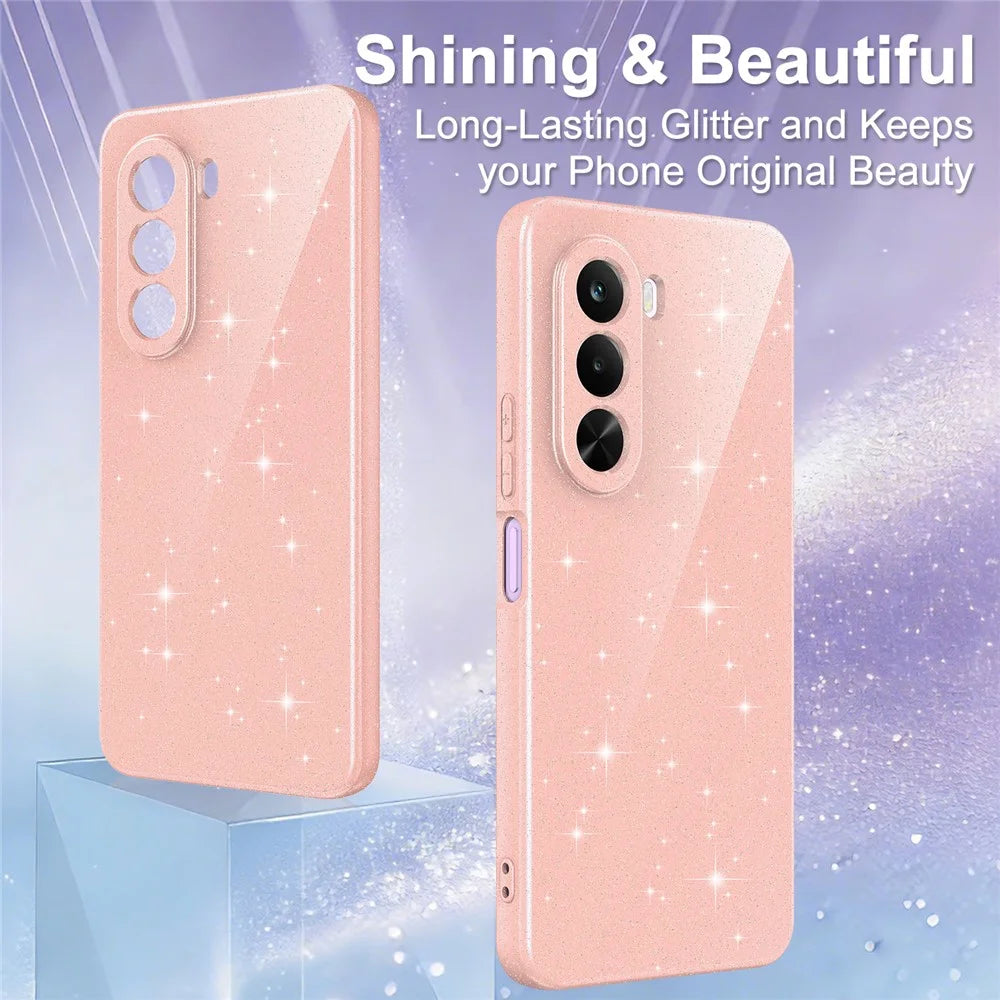 For OnePlus Nord CE6 Lite 5G  /  Realme P4x 5G Magnetic Case Glitter TPU Shockproof Phone Cover with Lanyard - Pink - 5