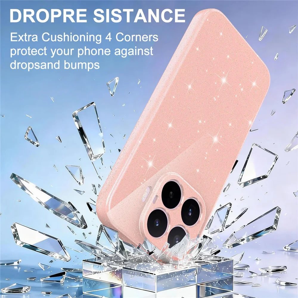For OnePlus Nord CE6 Lite 5G  /  Realme P4x 5G Magnetic Case Glitter TPU Shockproof Phone Cover with Lanyard - Pink - 6