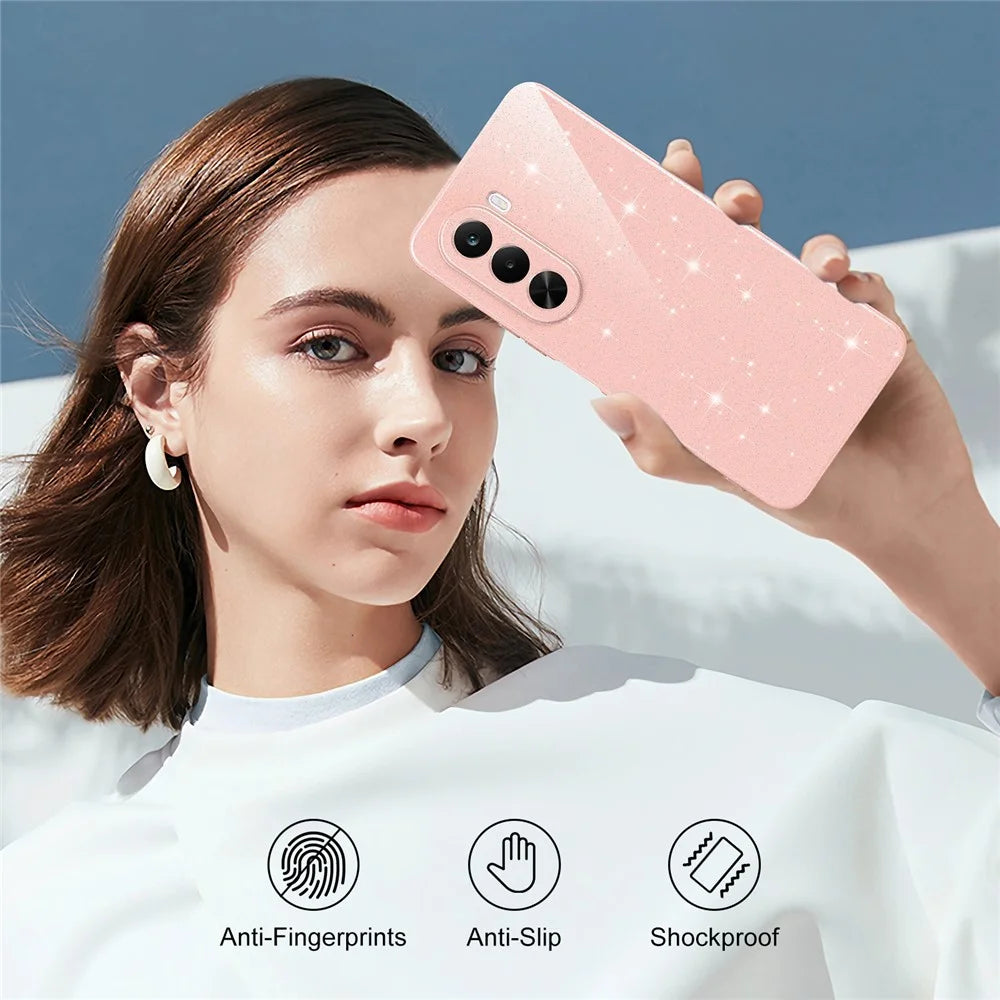 For OnePlus Nord CE6 Lite 5G  /  Realme P4x 5G Magnetic Case Glitter TPU Shockproof Phone Cover with Lanyard - Pink - 7