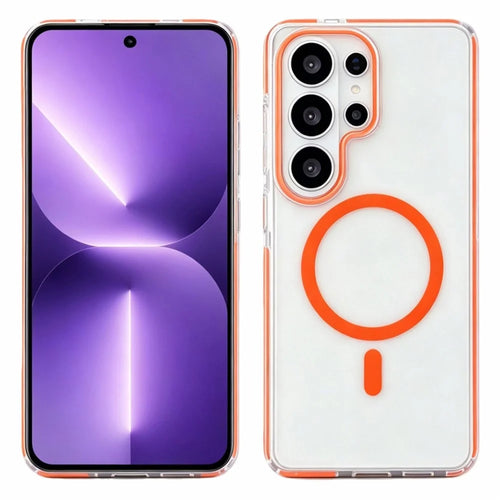 For Samsung Galaxy S25 Ultra Magnetic Case Clear PC TPU TPE Shockproof Cover - Orange - 1