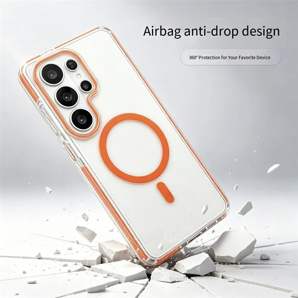 For Samsung Galaxy S26 Ultra Magnetic Case Clear PC TPU TPE Shockproof Cover - Orange - 2