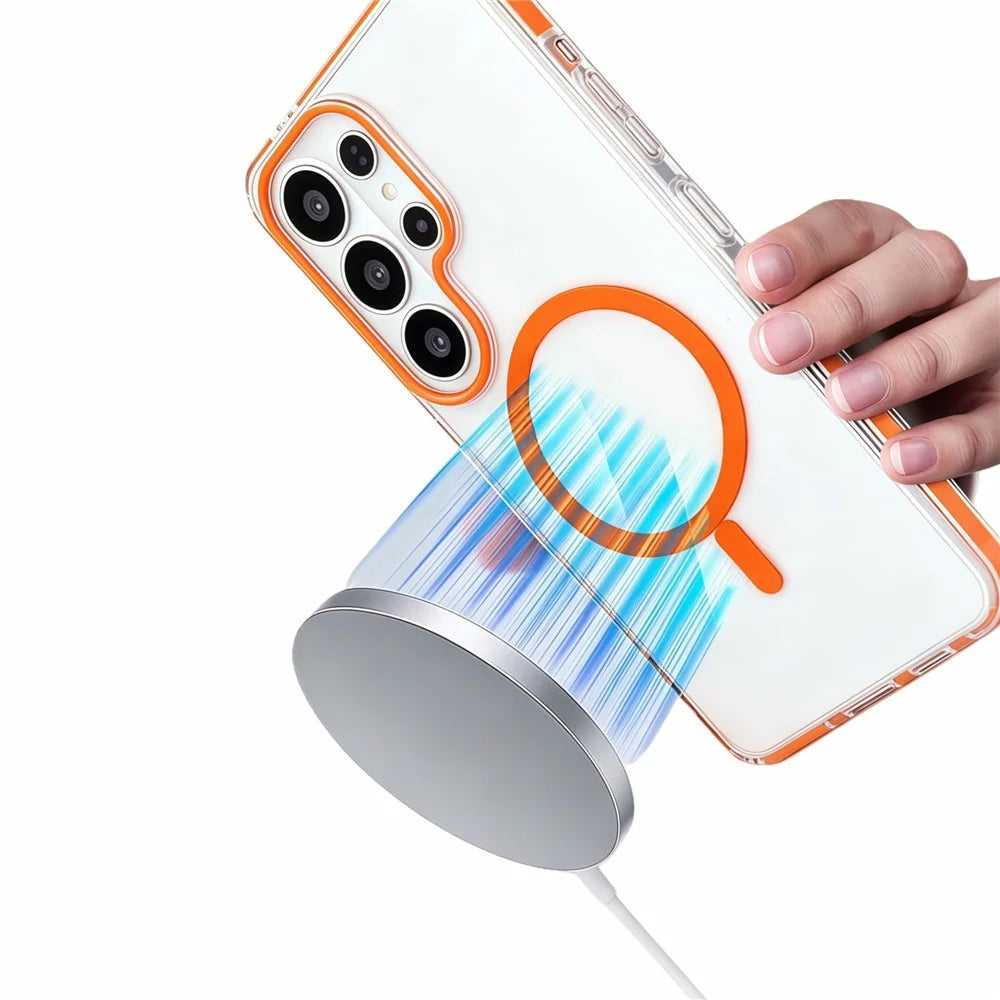 For Samsung Galaxy S26 Ultra Magnetic Case Clear PC TPU TPE Shockproof Cover - Orange - 3
