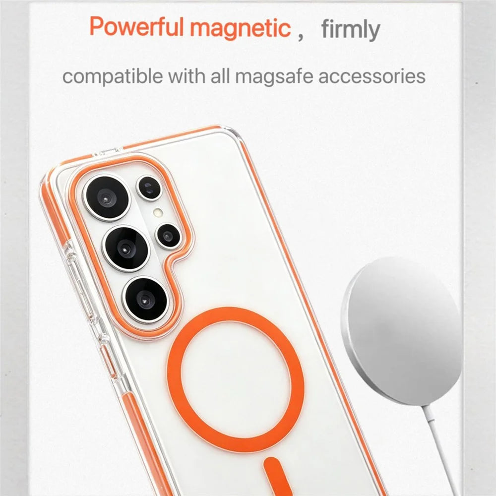 For Samsung Galaxy S26 Ultra Magnetic Case Clear PC TPU TPE Shockproof Cover - Orange - 4