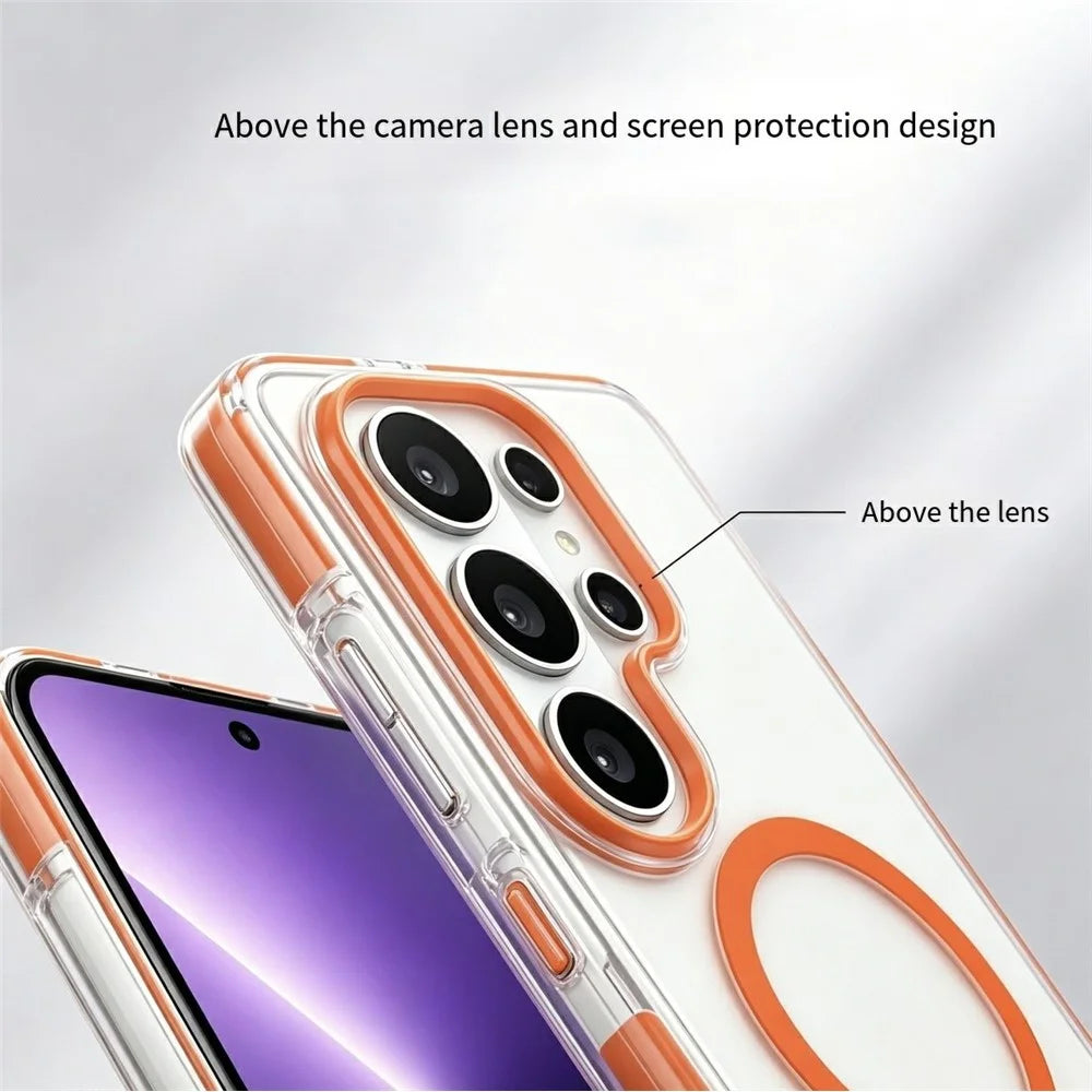 For Samsung Galaxy S26 Ultra Magnetic Case Clear PC TPU TPE Shockproof Cover - Orange - 5