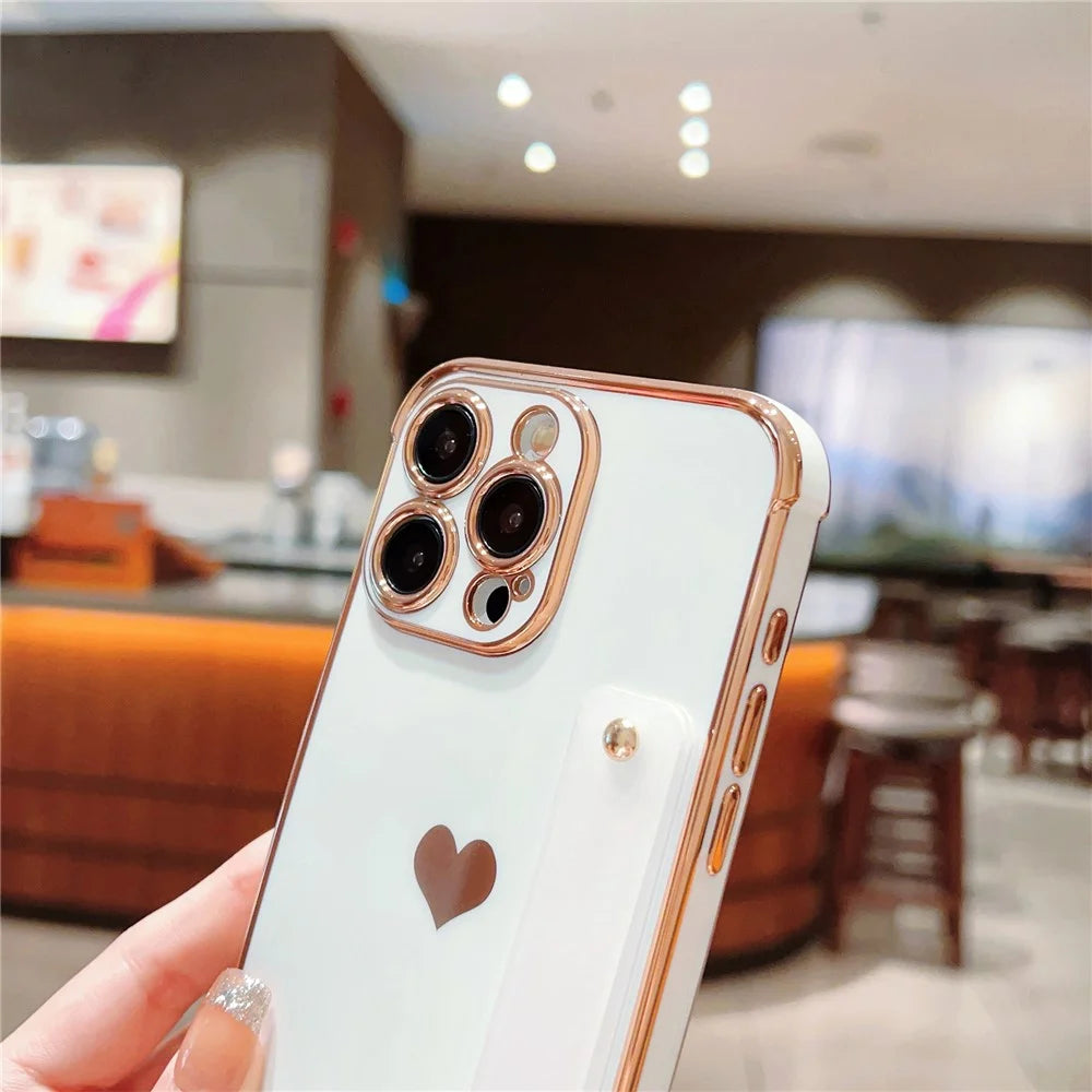 For iPhone 15 Pro Max Case with Strip Kickstand Electroplating Edge Love Heart Soft TPU Phone Cover - Purple - 5