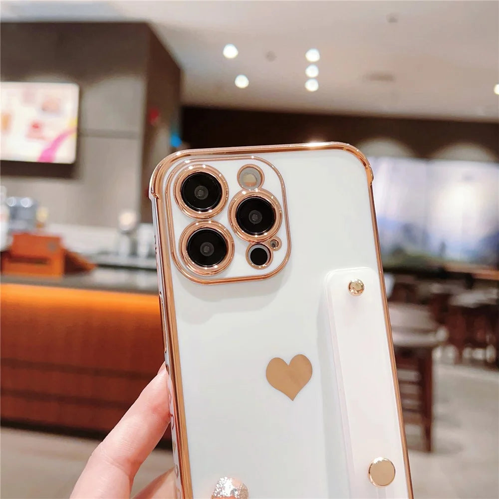 For iPhone 15 Pro Max Case with Strip Kickstand Electroplating Edge Love Heart Soft TPU Phone Cover - Purple - 6