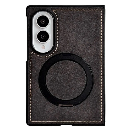For Samsung Galaxy Z Fold8 Case with Magnetic Kickstand PU Leather Coated PC + TPU Phone Cover - Black - 1