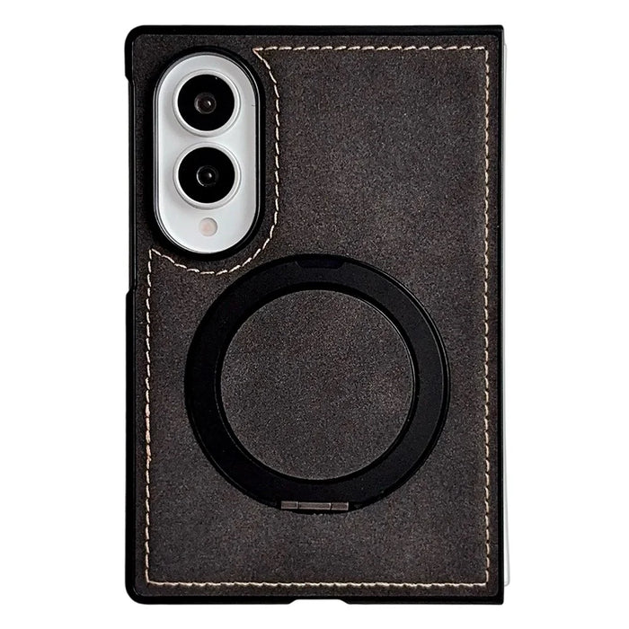 For Samsung Galaxy Z Fold8 Case with Magnetic Kickstand PU Leather Coated PC + TPU Phone Cover - Black - 1