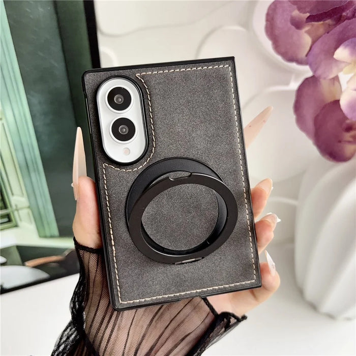 For Samsung Galaxy Z Fold8 Case with Magnetic Kickstand PU Leather Coated PC + TPU Phone Cover - Black - 2