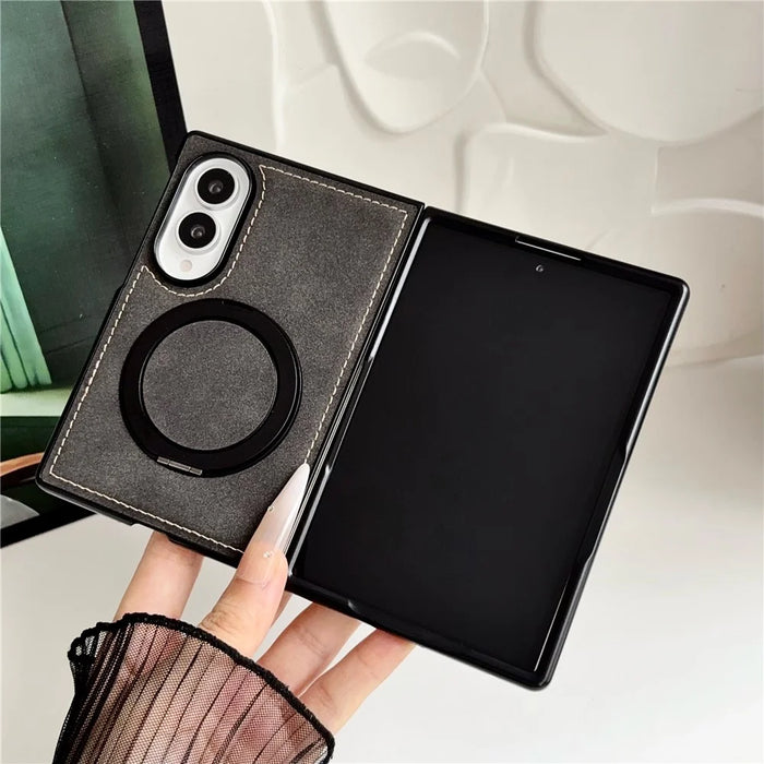 For Samsung Galaxy Z Fold8 Case with Magnetic Kickstand PU Leather Coated PC + TPU Phone Cover - Black - 3