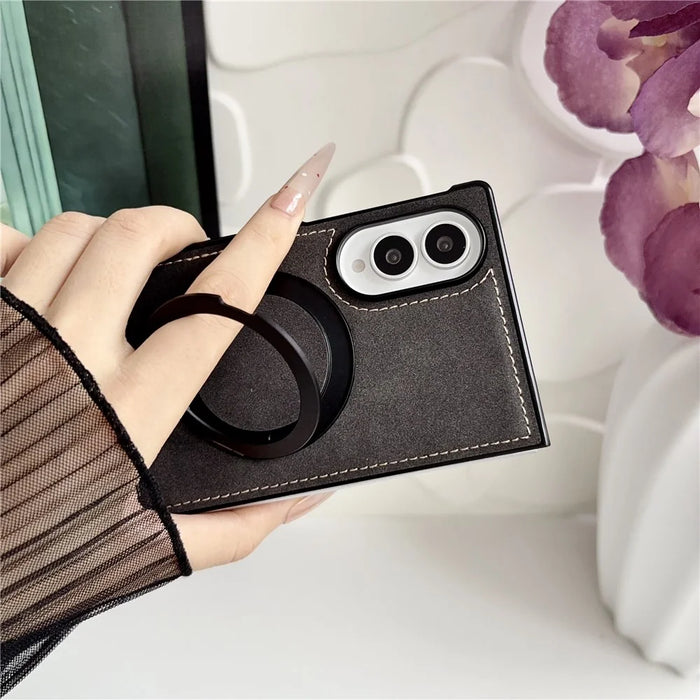 For Samsung Galaxy Z Fold8 Case with Magnetic Kickstand PU Leather Coated PC + TPU Phone Cover - Black - 4