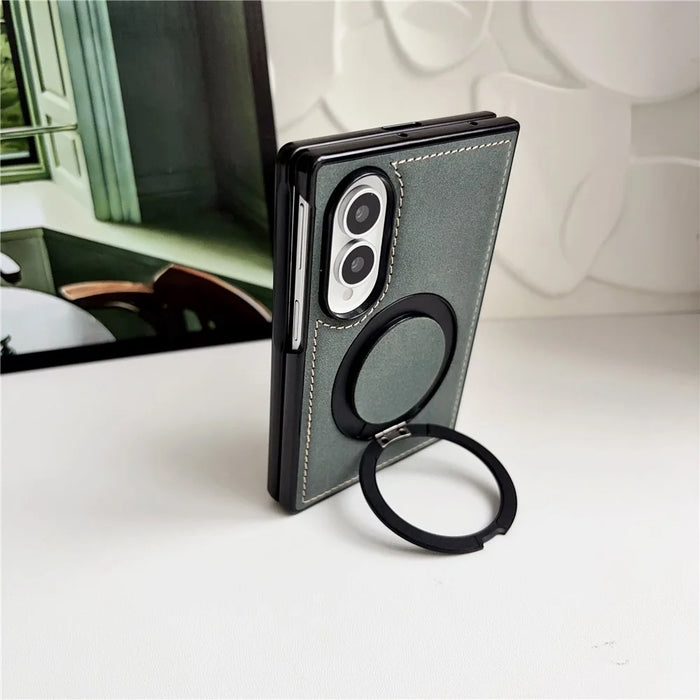 For Samsung Galaxy Z Fold8 Case with Magnetic Kickstand PU Leather Coated PC + TPU Phone Cover - Black - 6