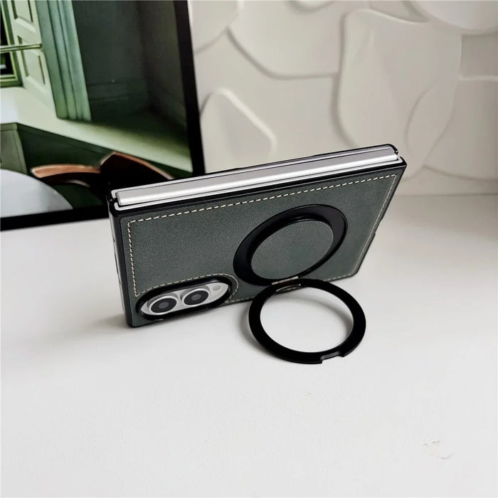 For Samsung Galaxy Z Fold8 Case with Magnetic Kickstand PU Leather Coated PC + TPU Phone Cover - Black - 7